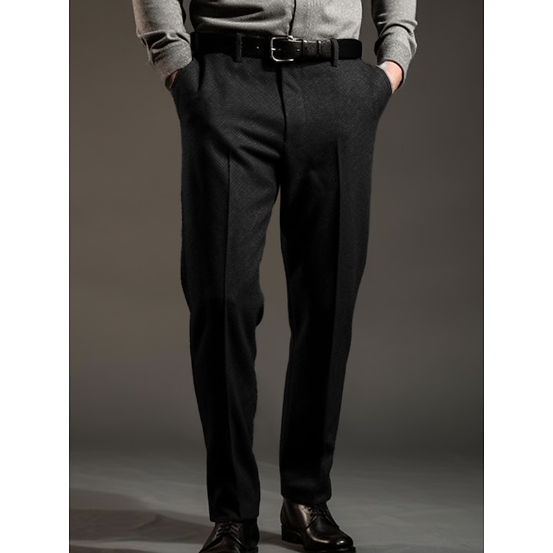 Men's Dress Pants Trousers Suit Pants Tweed Pants Pocket Plain Comfort Breathable Outdoor Daily Going out Fashion Casual Black Light Grey3