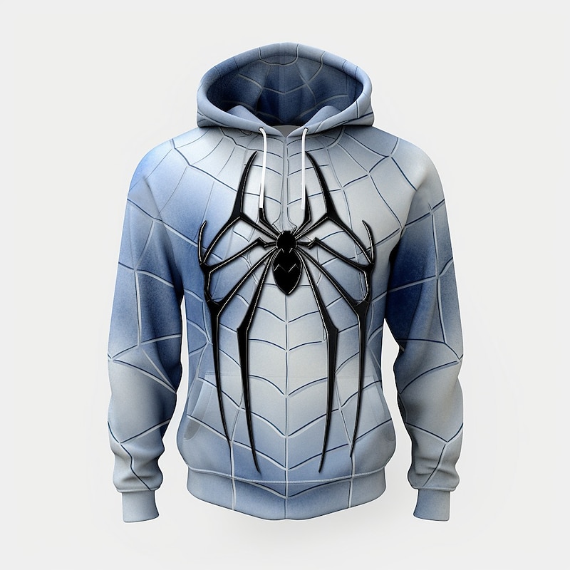 Men's Graphic Spiders Spider web Hoodie Hoodies Sweatshirt Fashion Daily Long Sleeve Hooded Vacation Sports Outdoor Holiday Royal Blue Blue Print Front Pocket Spring &  Fall Designer