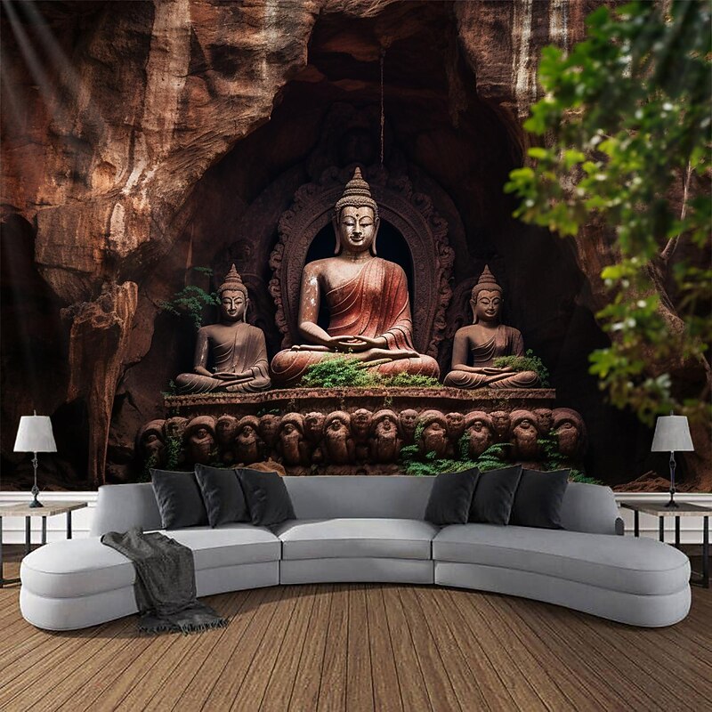 Buddha Landscape Boho Hanging Tapestry Wall Art Large Tapestry Mural Decor Photograph Backdrop Blanket Curtain Home Bedroom Living Room Decoration2