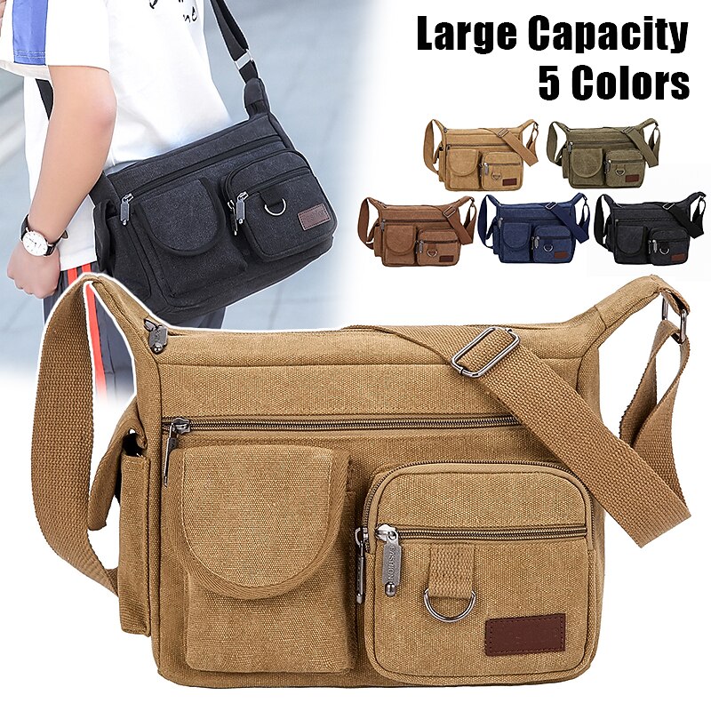 Men's Crossbody Bag Shoulder Bag Hobo Bag Canvas Outdoor Daily Holiday Zipper Large Capacity Foldable Lightweight Solid Color Large black Large green Large blue