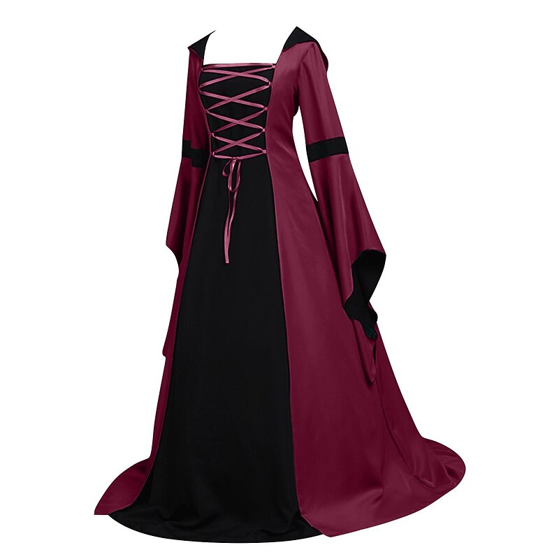 Retro Vintage Medieval Renaissance Dress Viking Elven Color Block Fancy Dress Women's Celtic Fantasy Royal Halloween Carnival Masquerade LARP Adults' Dress3