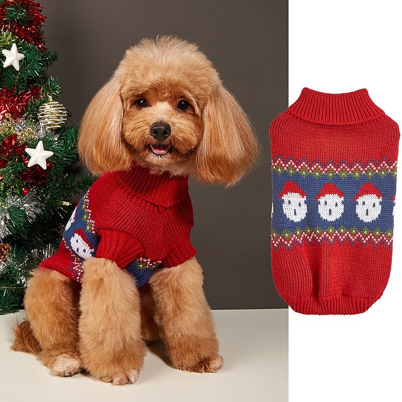 Christmas Dog Clothes High Collar Red Joyful Christmas Tree Snowman Star Autumn Winter Pet Sweater2