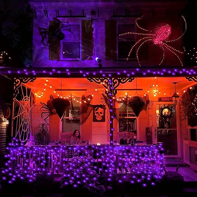 Halloween Purple Light String 8 Function Indoor and Outdoor Halloween Decorative Light String Low Voltage Safety Plug 10 Meters 100 Lights 20 Meters 200 Lights 30 Meters 300 Lights3