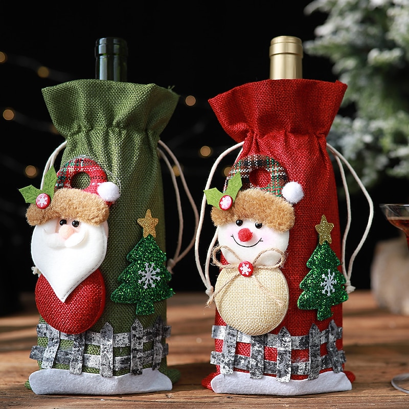 Christmas Wine Bottle Covers Decoration Wine Bottle Clothes Linen Wine Bottle Wine Bottle Bags For Xmas Party Decorations