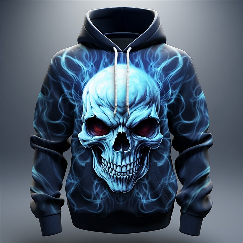 Men's Skull Graphic Prints Flame Hoodie Hoodies Sweatshirt Daily Classic Long Sleeve Hooded Holiday Going out Streetwear Red Royal Blue Print Spring &  Fall Designer
