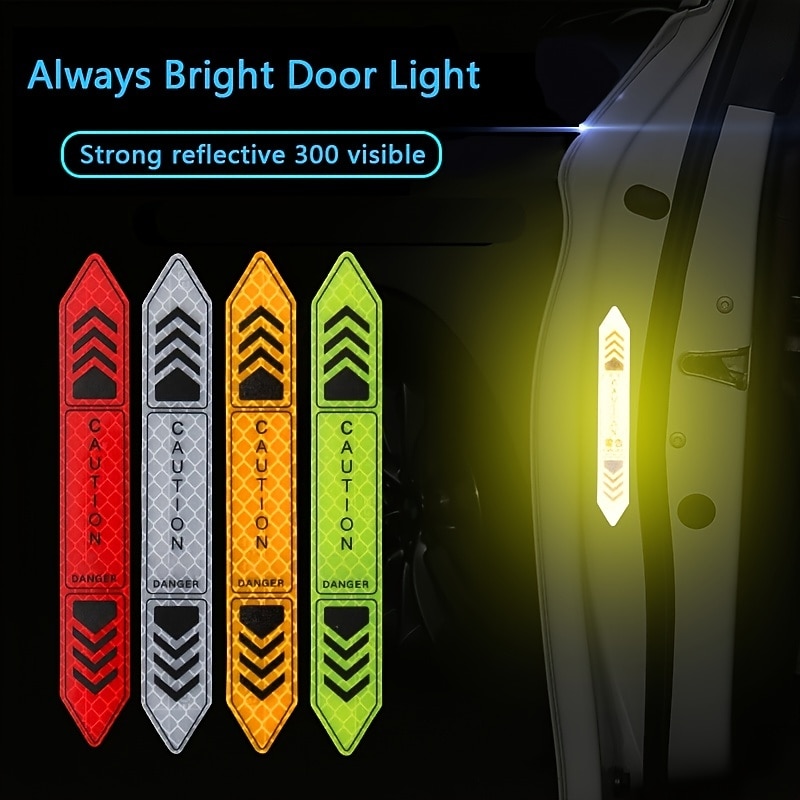 4 Pcs Car Door Warning Stickers Night Visibility Reflective Tape Door Stickers Decorative Stickers Car Body Reflective Strip Car Accessories