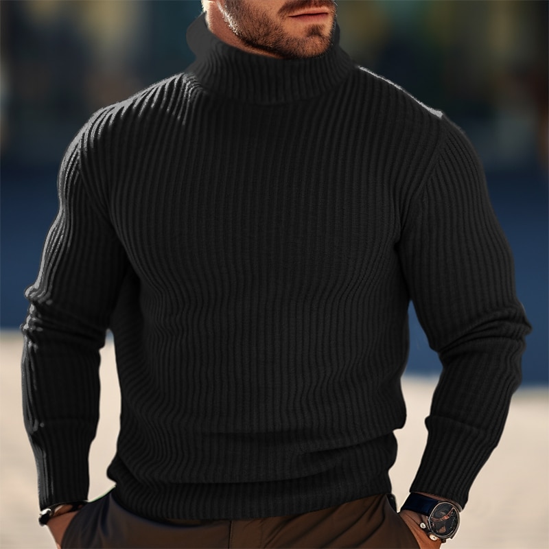 Men's Turtleneck Sweater Wool Sweater Pullover Sweater Jumper Jumper Ribbed Knit Regular Tops Knitted Slim Fit Plain Turtleneck Modern Contemporary Work Daily Wear Clothing Apparel Winter Black Red M2