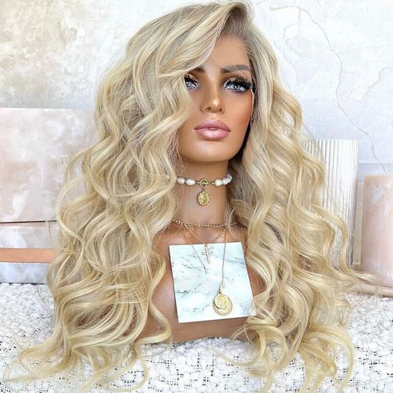 Unprocessed Virgin Hair 13x4 Lace Front Wig Side Part Brazilian Hair Wavy Blonde Wig 130% 150% Density Ombre Hair  Pre-Plucked For Women Long Human Hair Lace Wig2