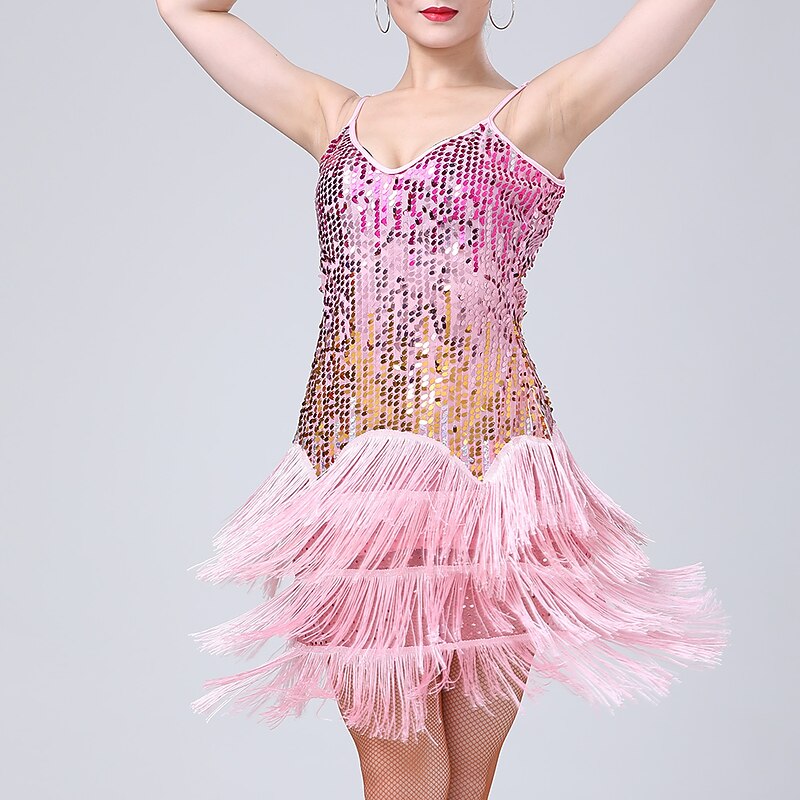 Latin Dance Dress Tassel Splicing Paillette Women's Performance Training Sleeveless High Polyester4