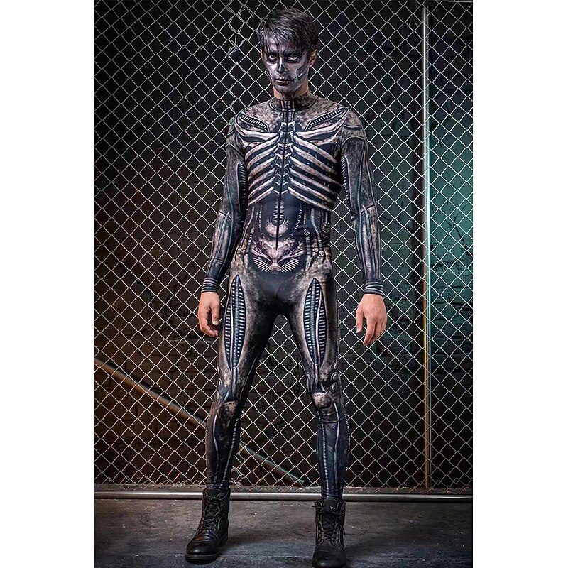 Skeleton Skull Halloween Cosplay Costume Bodysuits Carnival Costume Full Body Suit Cosplay Kid's Adults' Men's Carnival Masquerade Mardi Gras Performance Party Halloween Easy Halloween Costumes Dress