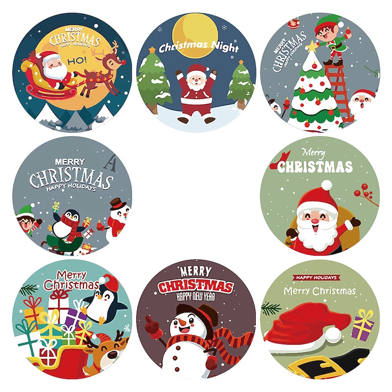 500PCS/Pack 1Inch Merry Christmas Stickers Christmas Tree Elk Candy Bag Sealing Sticker Christmas Gifts Box Label New Year4