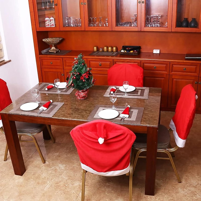 10pcs Christmas Tableware Decoration Knife and Fork Covers Wine Bottle Caps Kitchen Tools Accessories  10 pcs3