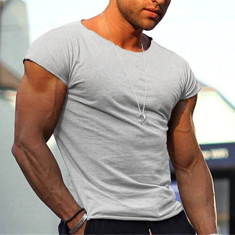 Men's T Shirt Muscle Shirt Short Sleeve Crew Neck Summer Plain Fashion Classic Comfortable Classic Style Street Casual Sports Black Gray Top Tee for Men