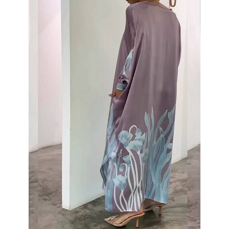 Women's Black Dress Prom Dress Party Dress Button Split V Neck Long Sleeve Floral Formal Wedding Guest White Purple Spring Fall3