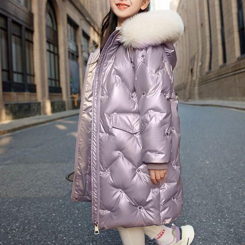 Kids Girls' Down Coat Solid Color Active School Coat Outerwear 4-12 Years Fall Black Pink Purple3