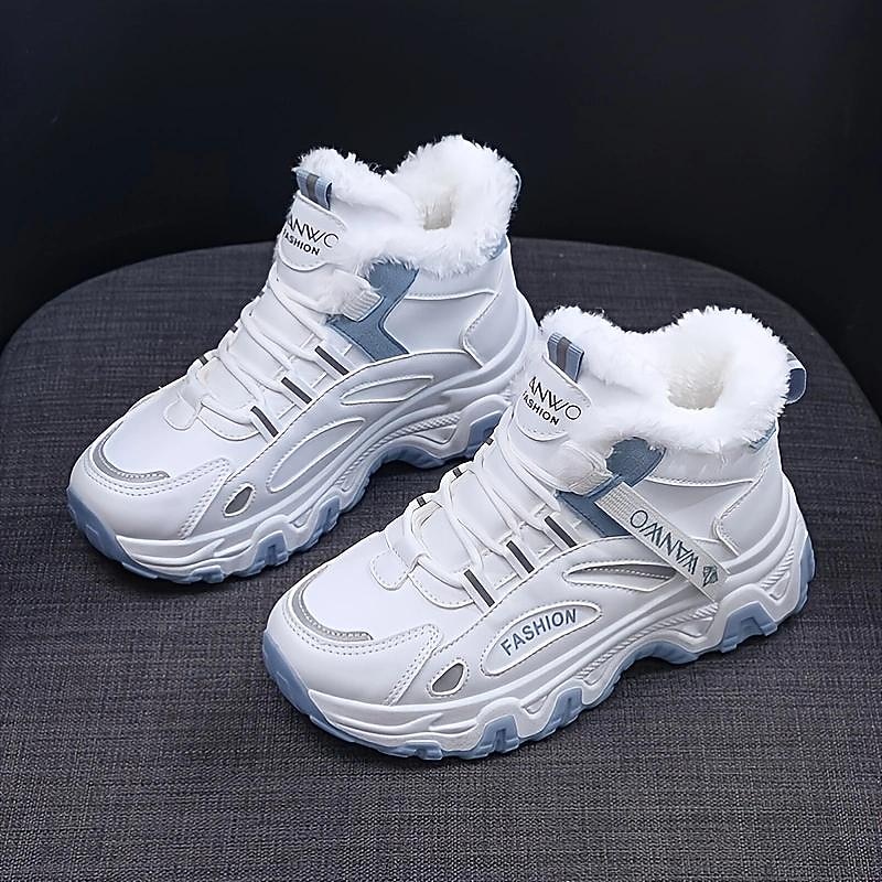 Women's White Winter Sneakers with Plush Lining and Chunky Sole - Warm High-Top Athletic Shoes for Cold Weather2