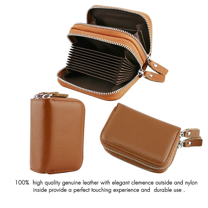 RFID Blocking Leather Coin Purse Twin Golden Metal Zippers Sectioned Concertina 9 Credit Card Case  4 Pocket money Case2
