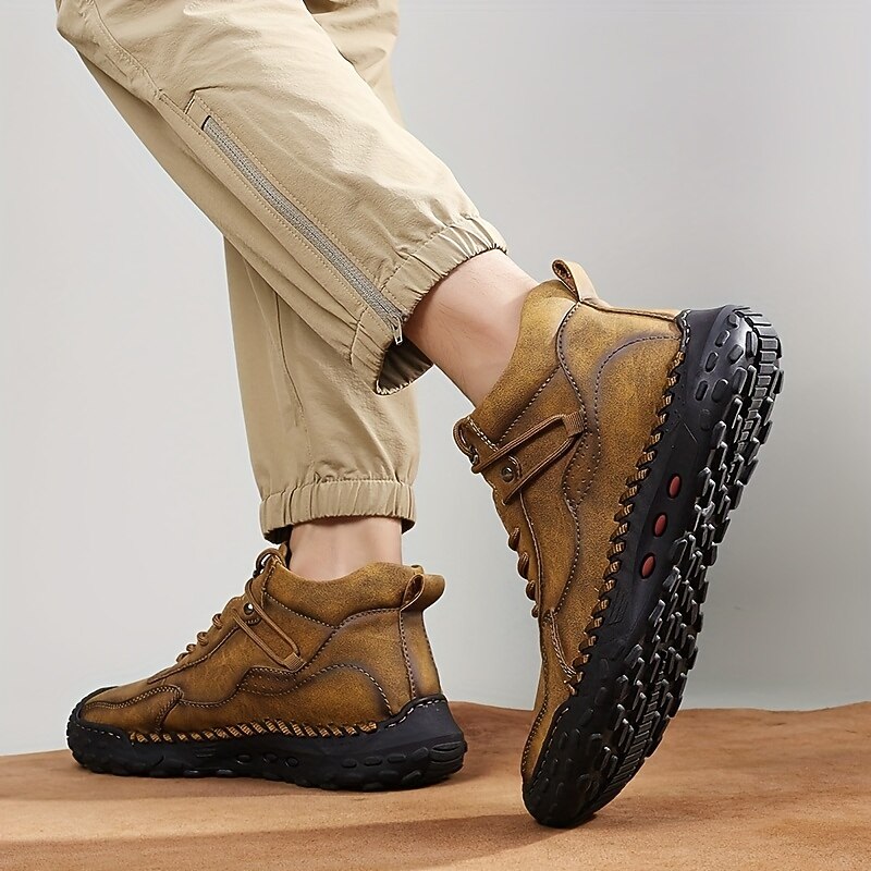 Men's High-Top Leather Hiking Boots - Waterproof and Breathable Outdoor Ankle Boots with Anti-Slip Rubber Sole, Cushioned Insole, and Reinforced Stitching for Hiking, Camping, and Work3