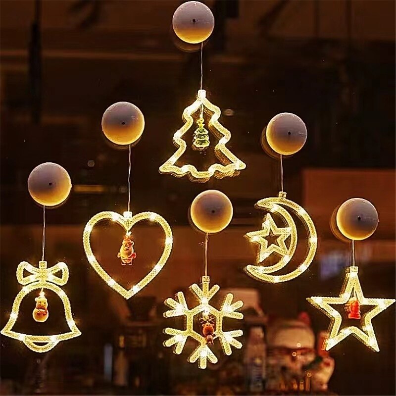 Christmas LED Light Suction Cup Chandelier Santa Claus Star Lights Holiday New Year Xmas Party Window Decor Lamp Battery Powered