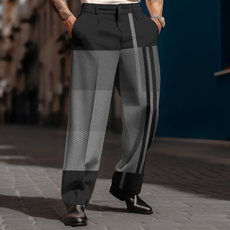 Plaid Stripe Geometry Business Casual Men's 3D Print Pants Trousers Outdoor Street Wear to work Polyester Blue Orange Khaki S M L High Elasticity Pants4