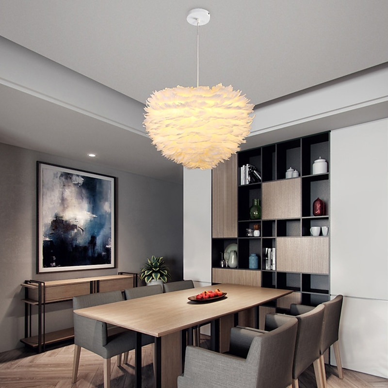 LED Pendant Light Chandelier White Ostrich Feather Bouquet Pendant Light Romantic Mounted Lighting Fixture for Restaurant Bedroom Chain Adjustable 110-240V4