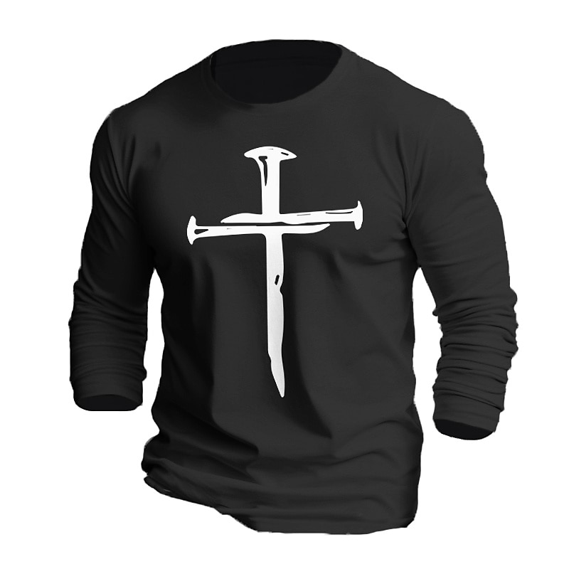 Men's Cross T Shirt 100% Cotton Long Sleeve Graphic Shirt Black White Orange Comfortable Tee Sports Outdoor Holiday Fashion Designer Clothing