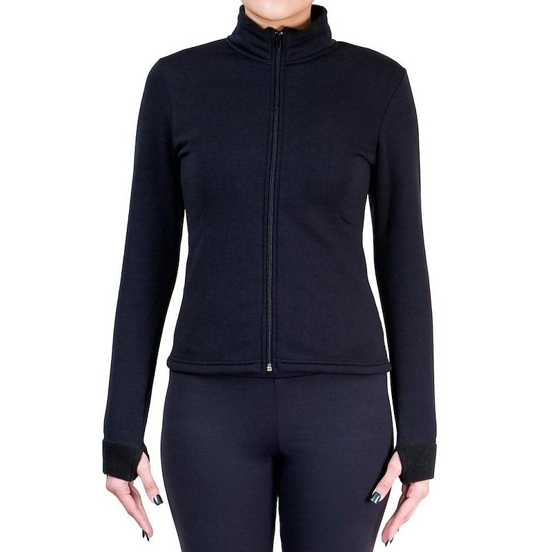 Figure Skating Fleece Jacket Women's Girls' Ice Skating Jacket Top Black Thumbhole Stretchy Training Competition Skating Wear Thermal Warm Long Sleeve Ice Skating Figure Skating2