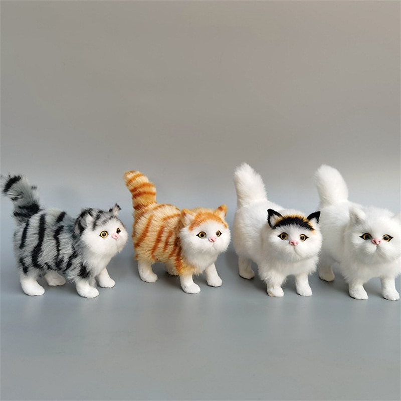 Simulated Cat Simulated Gray Cat Small Cat Decorations Flower Cat Crafts Toys Persian Cat Window Decorations（Random cat pupil color）