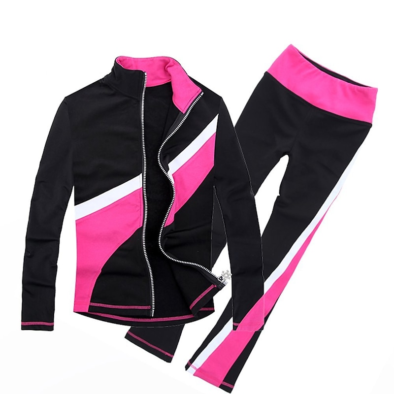 Figure Skating Jacket with Pants Women's Girls' Ice Skating Outfits Black Stretchy Training Competition Skating Wear Thermal Warm Long Sleeve Ice Skating Figure Skating
