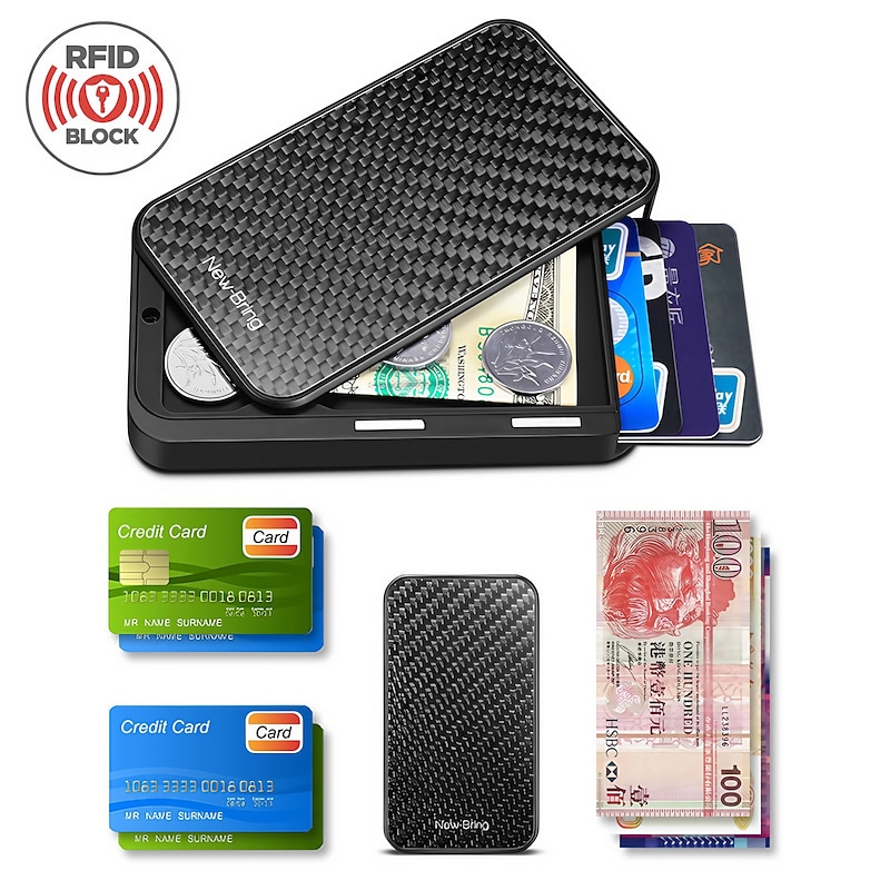 Card Holder Mens Purse Carbon Fiber Minimalist Rfid Wallets for Credit Cards Bank Business ID Card Holder Case Cards Boxs Change Coin Holders Metal Walet