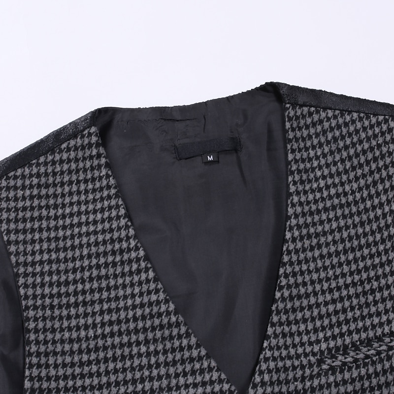 Men's Vest Waistcoat Wedding Daily Streetwear Business Fall Winter Print Polyester Breathable Houndstooth Single Breasted Turndown Regular Fit Black Coffee Vest3