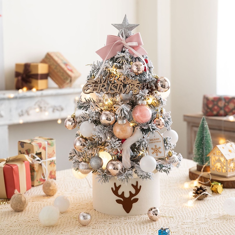 Desktop Mini Christmas Tree Set 60cm Pink Illuminated Christmas Tree Flocking Christmas Decoration3