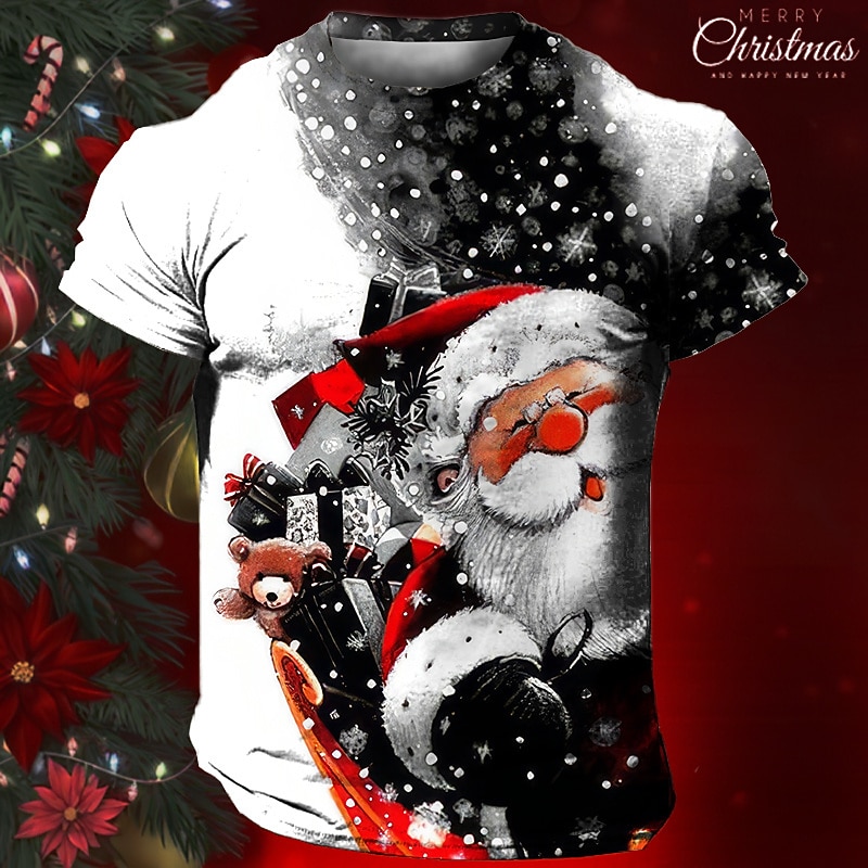 Christmas Men's Santa Claus 3D T-shirts Graphic Santa Claus Daily Designer Retro Vintage 3D Print Tee Sports Outdoor Holiday Going out White Yellow Pink Short Sleeve Crew Neck Spring & Summer Clothing
