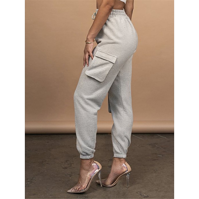 Women's Cargo Khaki Pants Trousers Full Length Cotton Micro-elastic High Waist Fashion Streetwear Street Daily Apple Green Black S M Fall Winter4