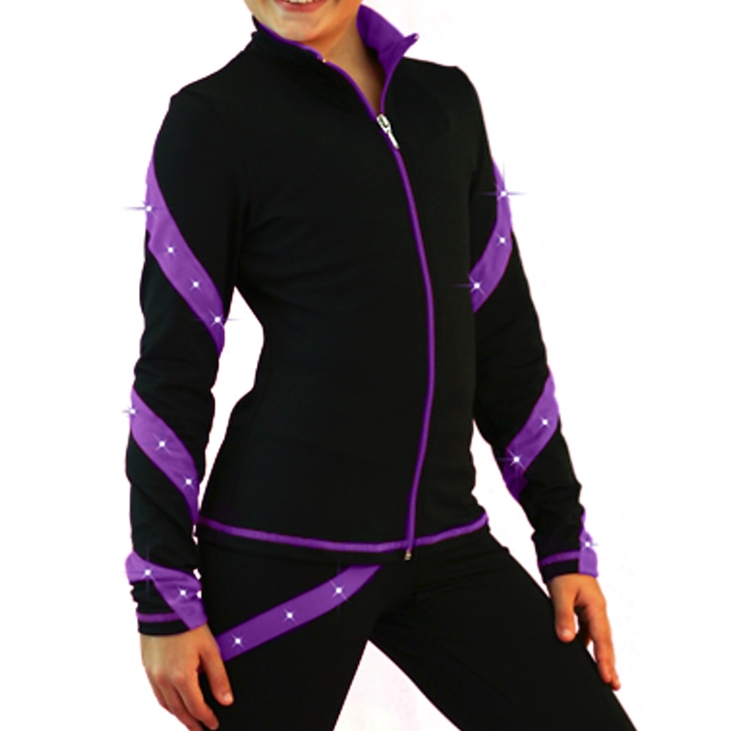 Figure Skating Fleece Jacket Women's Girls' Ice Skating Jacket Top Pink Blue Purple Stretchy Training Competition Skating Wear Thermal Warm Crystal / Rhinestone Long Sleeve Ice Skating Figure Skating
