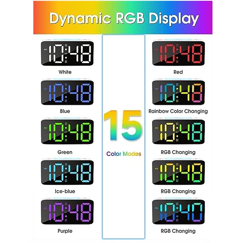 Super Loud Alarm Clock for Heavy Sleepers, Digital Clock with 7-Color Night Light, Adjustable Volume, Small for Bedrooms3