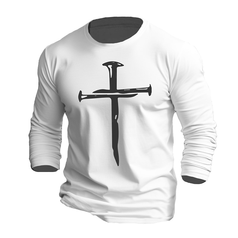 Men's Cross T Shirt 100% Cotton Long Sleeve Graphic Shirt Black White Orange Comfortable Tee Sports Outdoor Holiday Fashion Designer Clothing4
