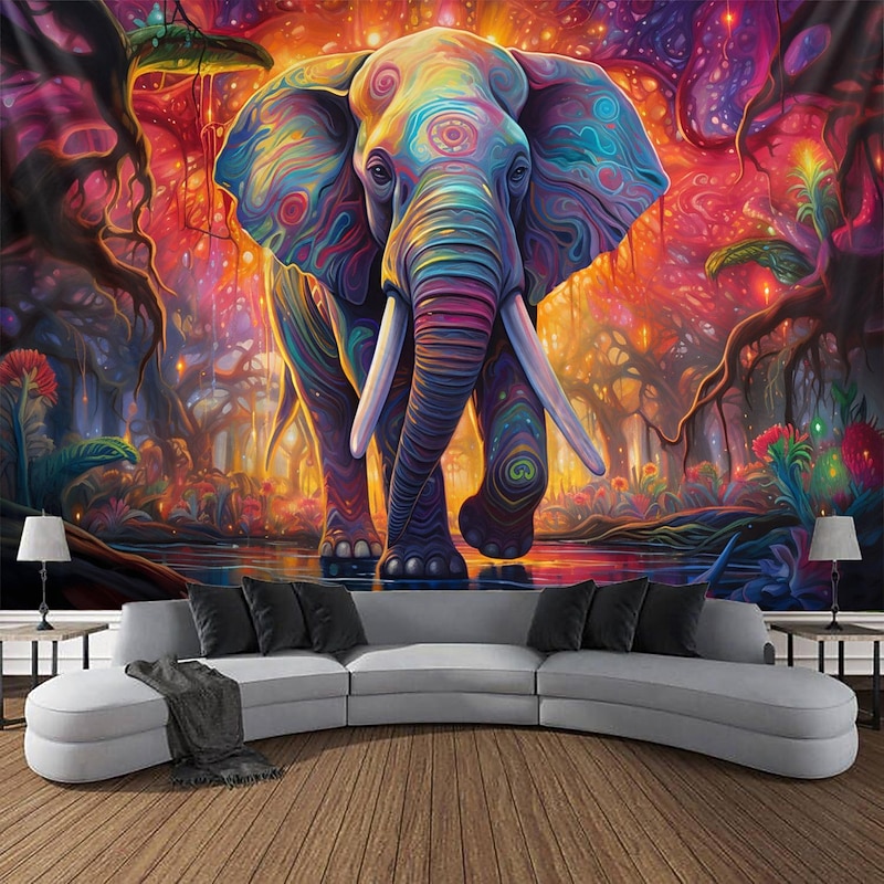 Painting Colorful Elephant Boho Hanging Tapestry Wall Art Large Tapestry Mural Decor Photograph Backdrop Blanket Curtain Home Bedroom Living Room Decoration4