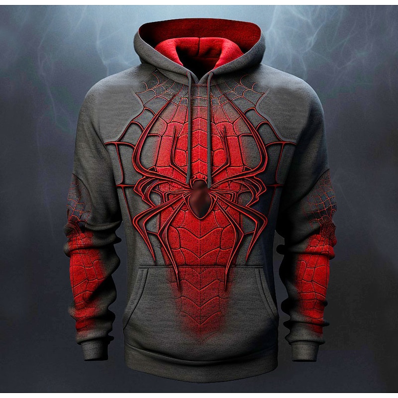 Men's Graphic Spiders Spider web Hoodie Hoodies Sweatshirt Fashion Daily Long Sleeve Hooded Vacation Sports Outdoor Holiday Black Red Print Front Pocket Spring &  Fall Designer
