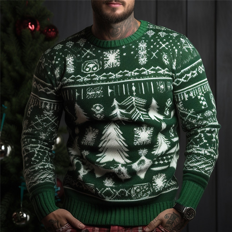 Ugly Christmas Sweater Men's Pullover Sweaters Jumper Santa Claus Knitwear Knitting Print New Years Eve Sweater Outdoor Daily Vacation Long Sleeve Crewneck Fall Winter White Red Green S M L2