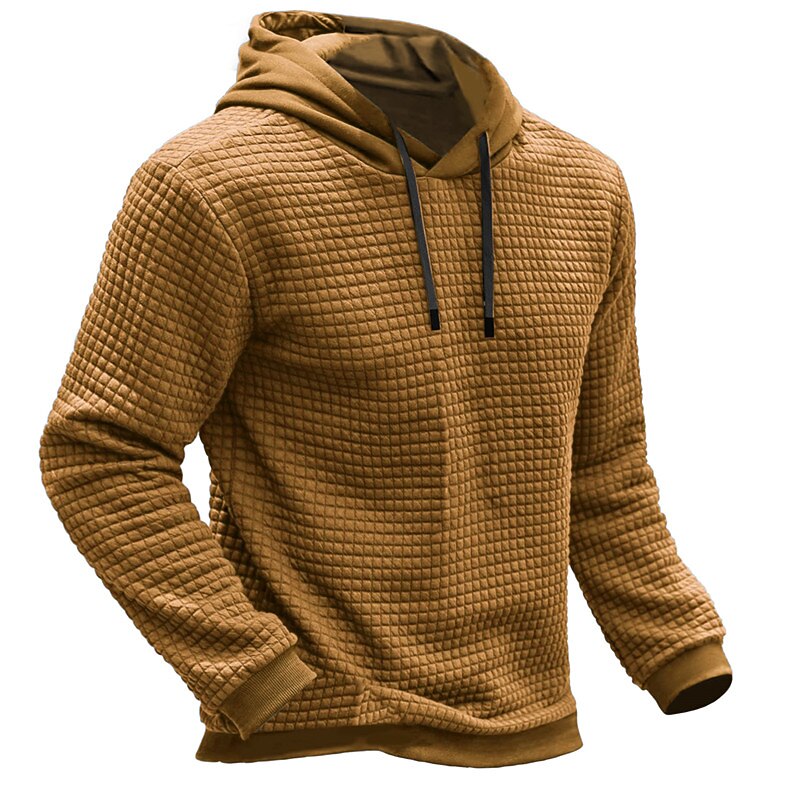 Men's Hoodie Waffle Hoodies Blue Brown Green Khaki Gray Hooded Plain Ribbed Textured Knit-texture Sports & Outdoor Daily Holiday Polyester Streetwear Cool Casual Spring &  Fall Clothing Apparel2