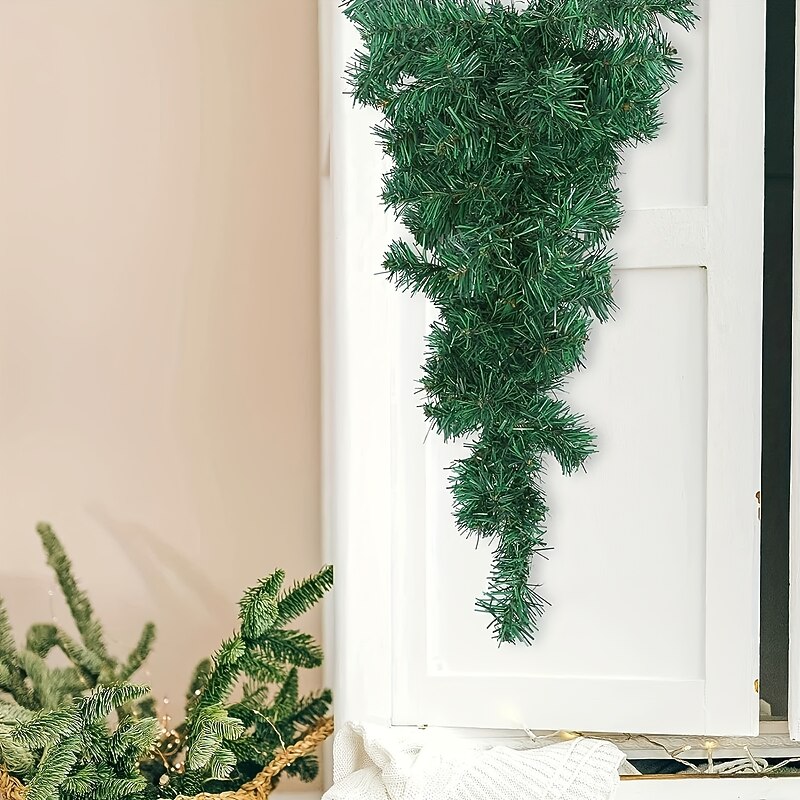 1pc Christmas Teardrop Swag Artificial Pine Swags Mailbox Swag Front Door Teardrop Wreath for Holiday Christmas Decoration 90cm4