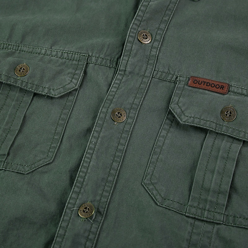 Men's Shirt Workwear Shirts Work Shirt Button Up Shirt Shirt Jacket Cargo Shirt White Army Green Blue Khaki Long Sleeve Plain Turndown Casual Daily Clothing Apparel Cotton Retro Casual2