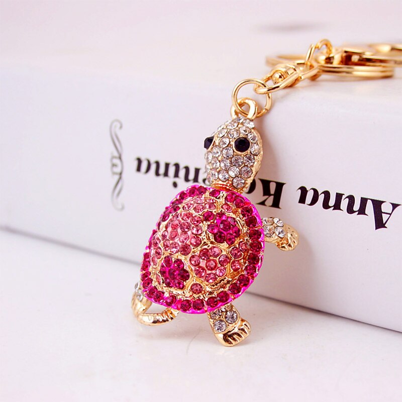 Novelty Rhinestone Tortoise Keychains Keyring Fashion Animal Turtle Metal Crystal Purse Pendant Gift4