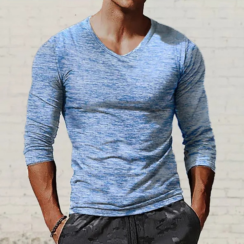 Men's T Shirt Tee Top Long Sleeve Shirt Long Sleeve V Neck Spring &  Fall Plain Fashion Designer Basic Vacation Street Going out Black Red Blue Top Tee for Men