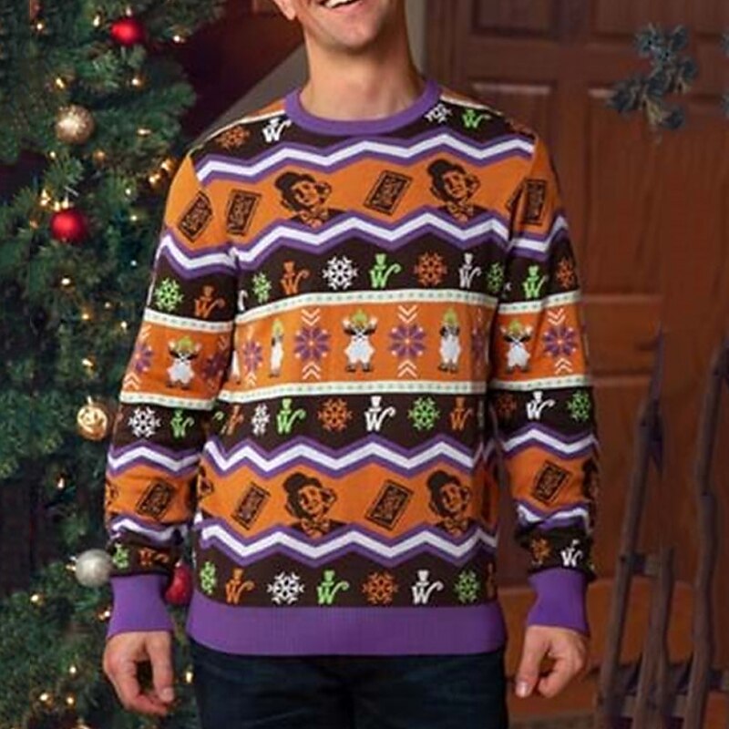 Ugly Christmas Sweater Men's Pullover Sweater Knitted Sweater Jumper Knitwear New Years Eve Sweater Daily Wear Vacation Long Sleeve Crew Neck Sweaters Navy Blue Purple Fall & Winter2