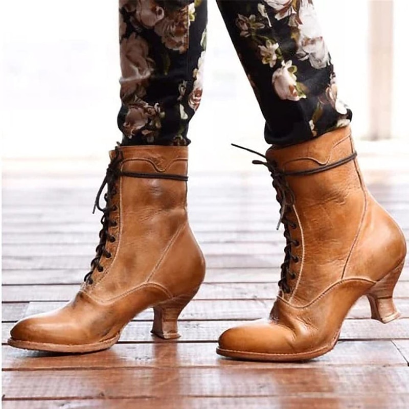 Women's Black Vintage Lace-Up Ankle Boots - Retro Faux Leather Victorian-Style Shoes for Cosplay, Reenactments, and Special Occasions3