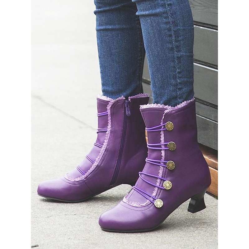 Women's Vintage Button-Embellished Ankle Boots – Retro Leather Short Heeled Boots for Cosplay, Parties, and Daily Wear2