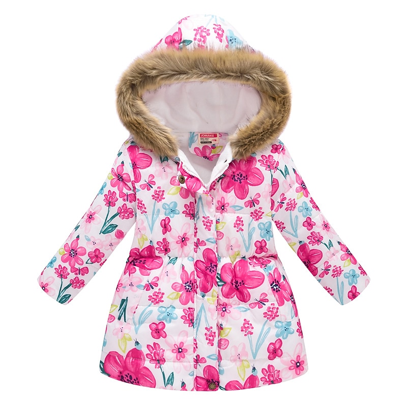 Kids Girls' Down Coat Graphic Active School Coat Outerwear 2-9 Years Spring 3002-10 Leopard Print 3002-34 blue flowers 3002-32 navy blue floral3