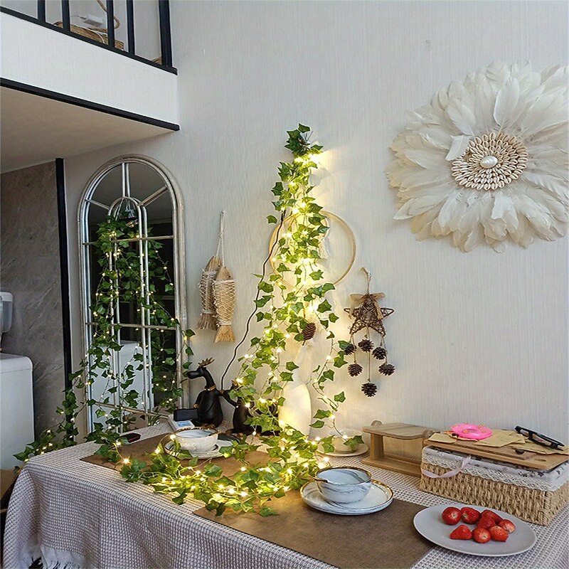 Elegant Wedding Party Reception 2M Solar LED Fairy String Lights – 8 Modes Warm White IP65 Waterproof Ivy Leaf Hanging Lights for Yard, Wall Decor3